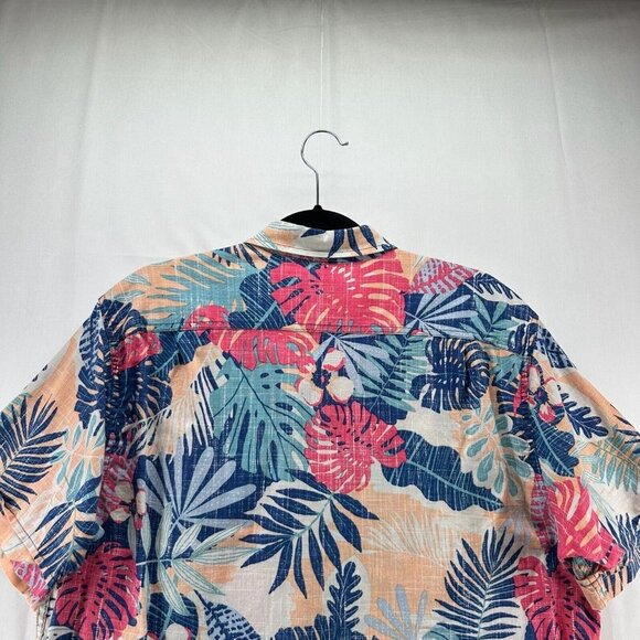 IZOD Shirt Mens Size L Saltwater Tropical Button Down Camp Cotton Blue Red - Picture 4 of 10